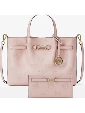 Michael Kors Carson Blush Pink Embossed MK Tote with Matching Wallet